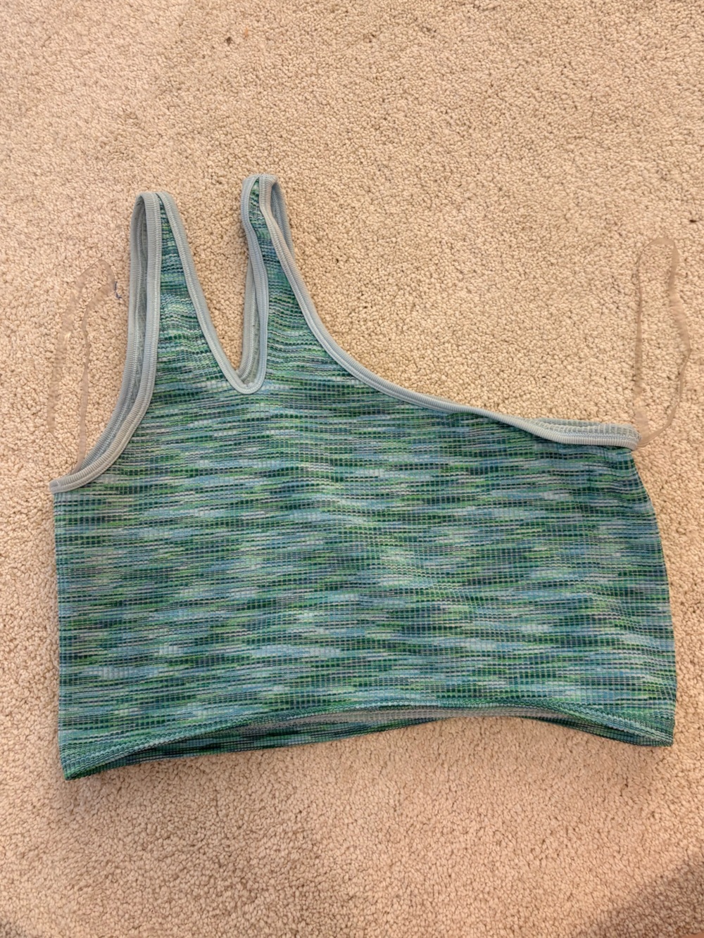 American Eagle Outfitters Green & Blue Ribbed One-Shoulder Tank